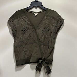 Anthropologie Olive Green Lace Detail Top